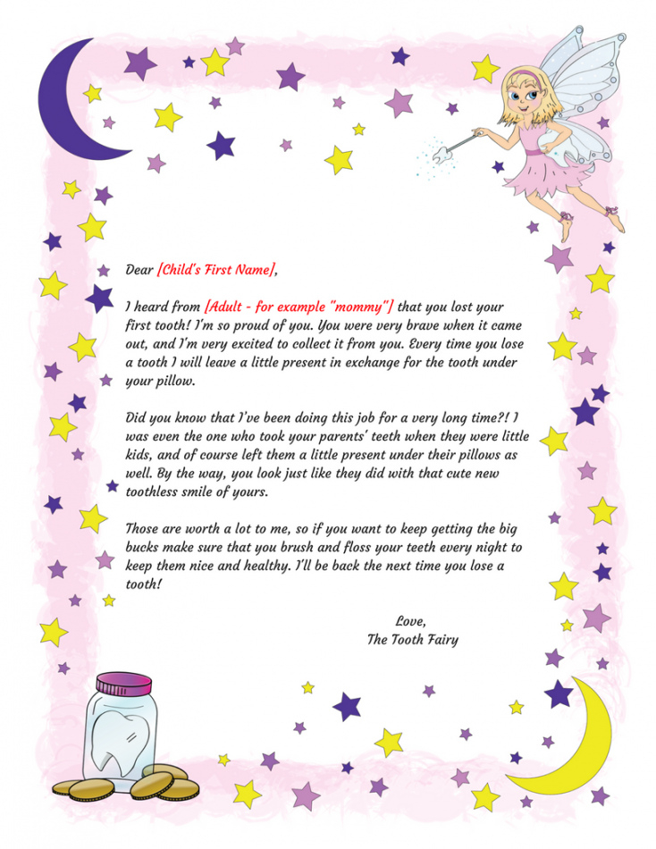 free letter from tooth fairy template